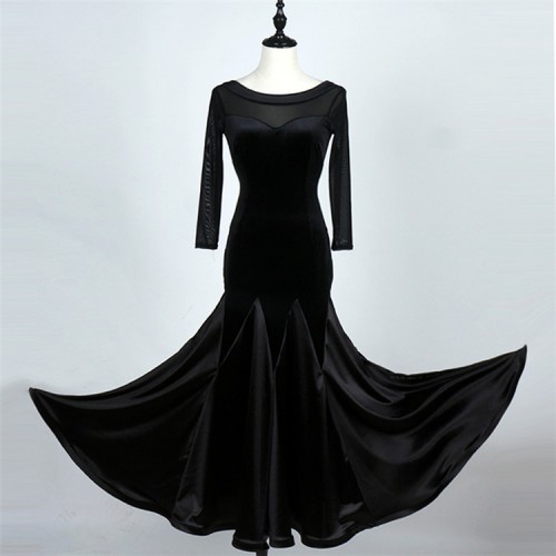 Violet black royal blue velvet Competition Standard Stage Costume waltz Performance Womens Smooth Ballroom Dresses 